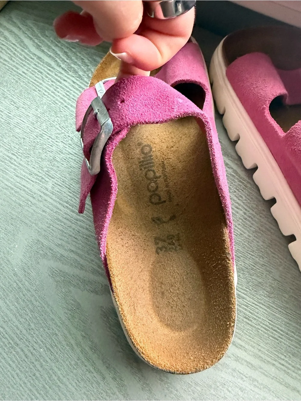 Papillio by Birkenstock Pink Suede Platform Double-Buckle Sandals